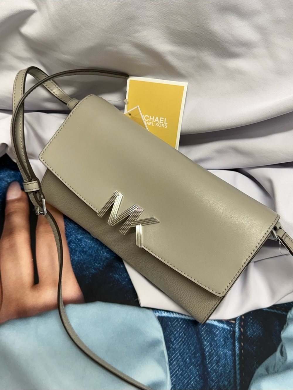 (new+tag) Michael Kors Montgomery leather large crossbody clutch grey crossbody